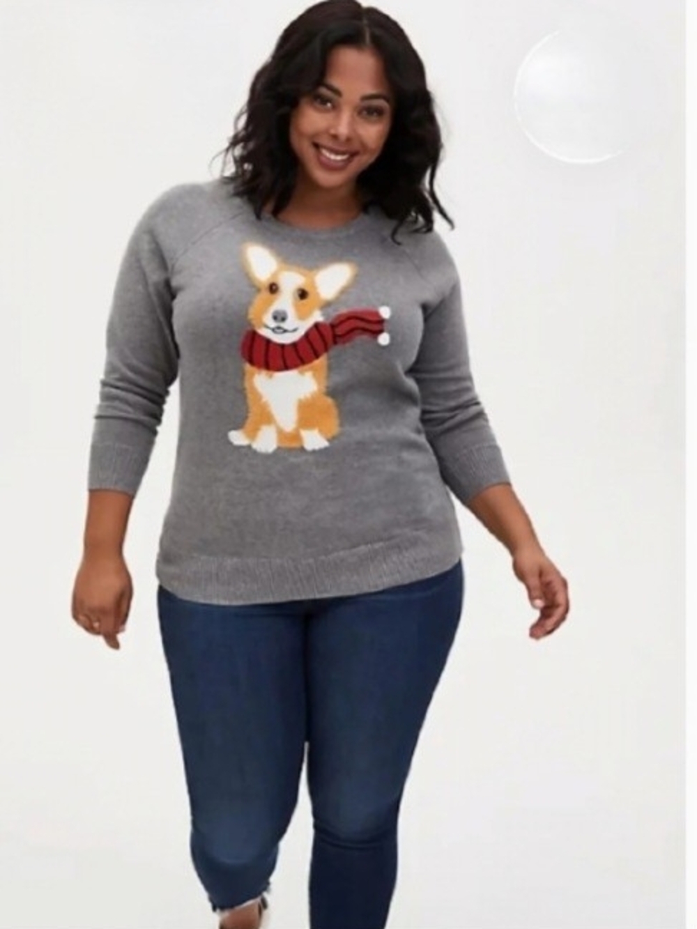 Torrid Gray Corgi Crewneck Sweater with Red Scarf Graphic Sz 2X EUC Cotton Cozy